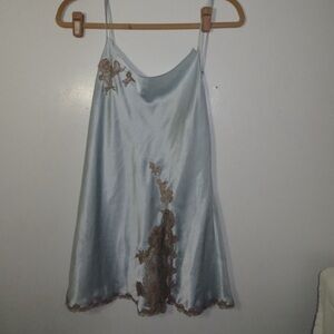 Vintage Victoria secret Elegant Blue Satin Chemise with Lace Detailing
